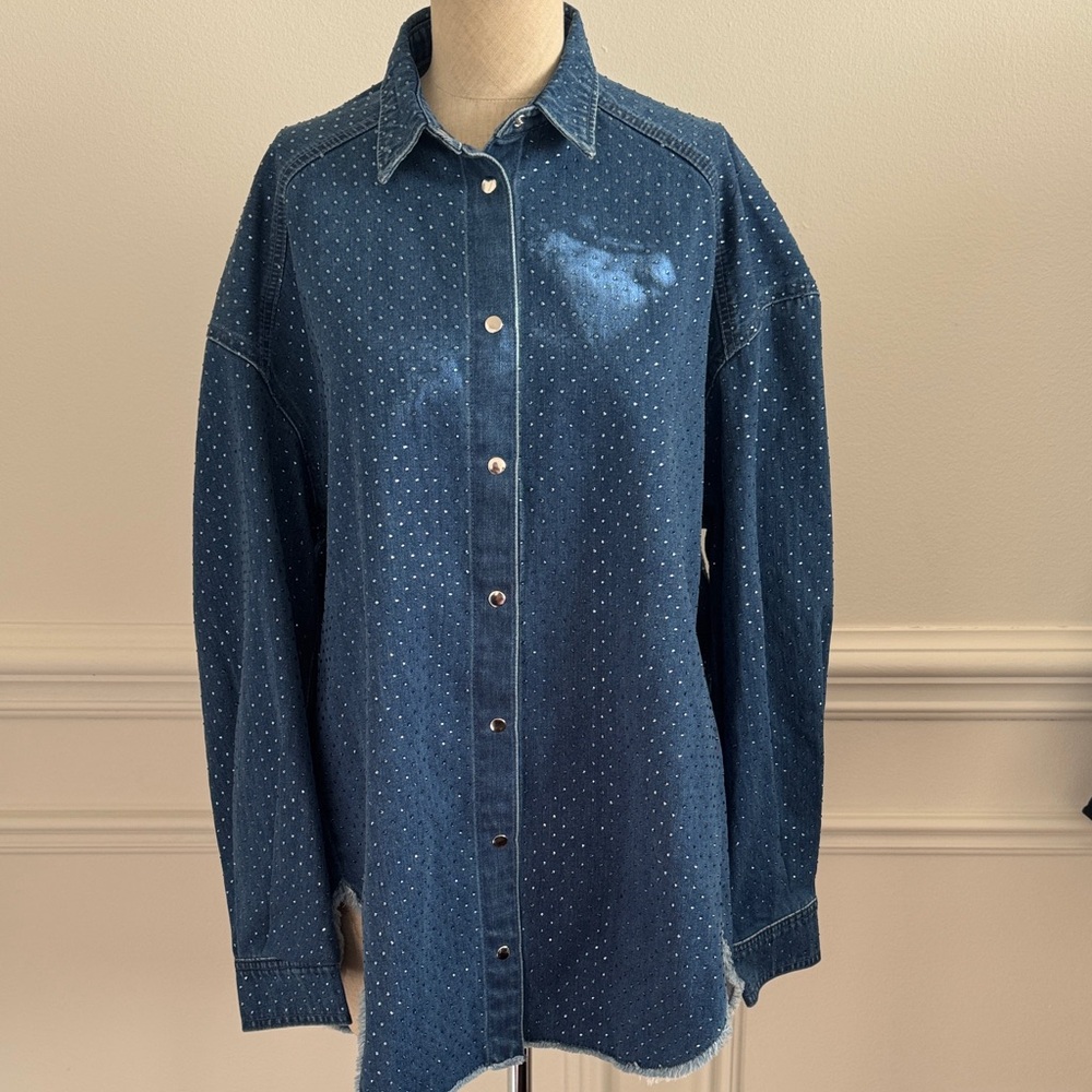 Sandro Crystal Denim Button-Up Shirt